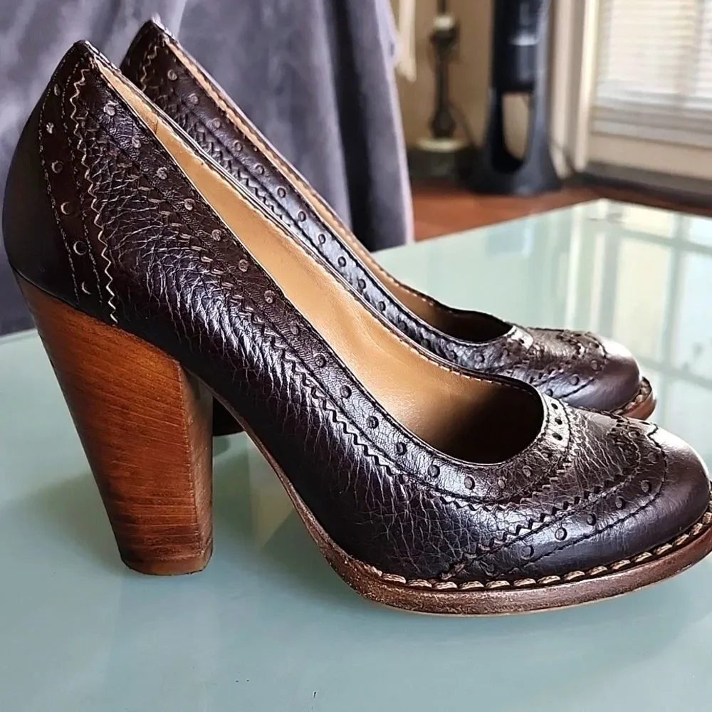 D&G Brogue Leather Oxford Retro '90s‎ Y2K Academia Stacked Heels Size 36 US6